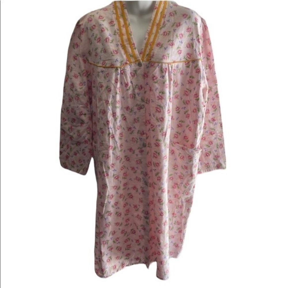 New pink flannel nightgown housecoat pockets rose pattern 3x